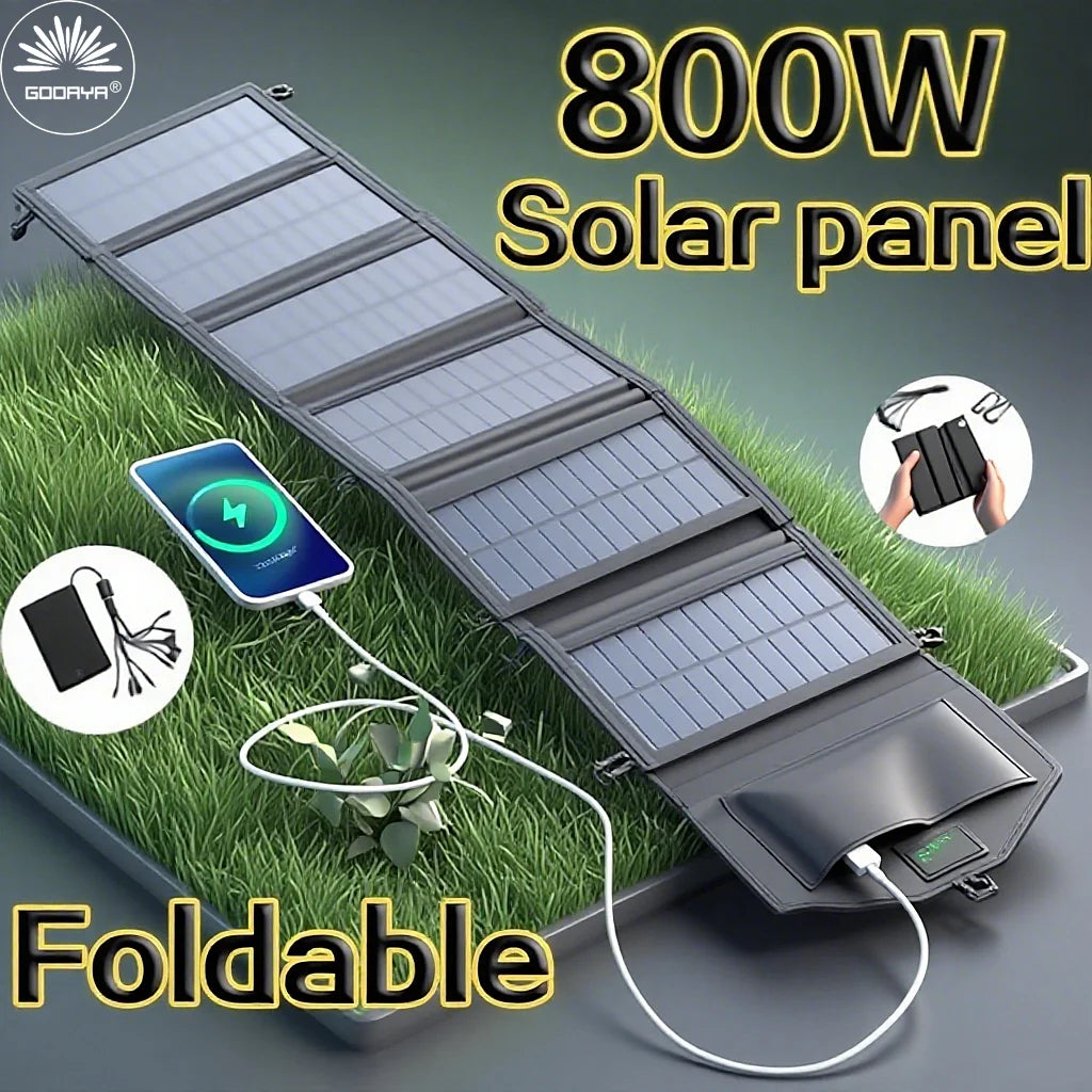 6 Fold 800W Foldable Solar Panel 20W/H Portable Solar Panels Fast Charger USB 5V DC Full Time Solar Panel Mobile Power Supply